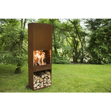 Cheminée d'extérieur design en acier corten